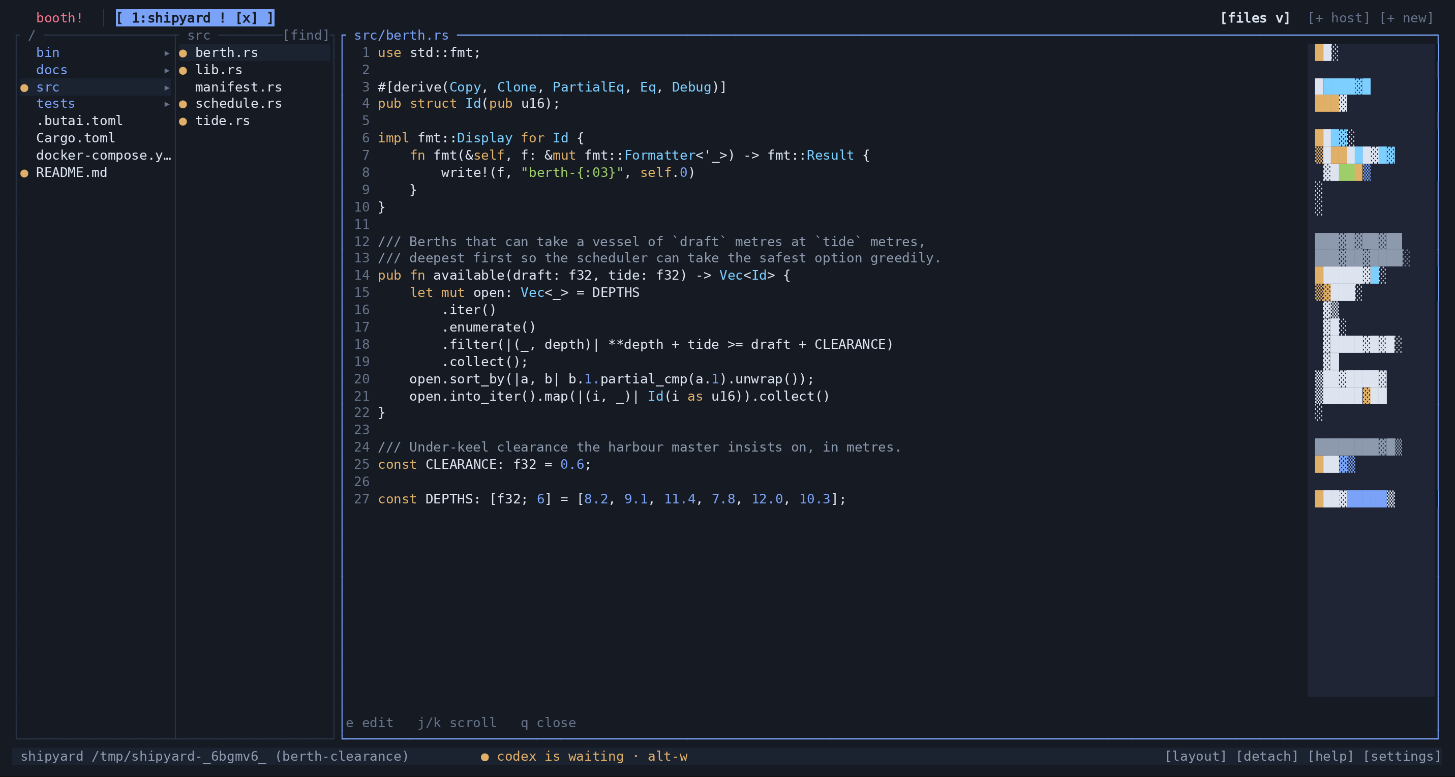 The complete Files view showing folder columns and the source file viewer.